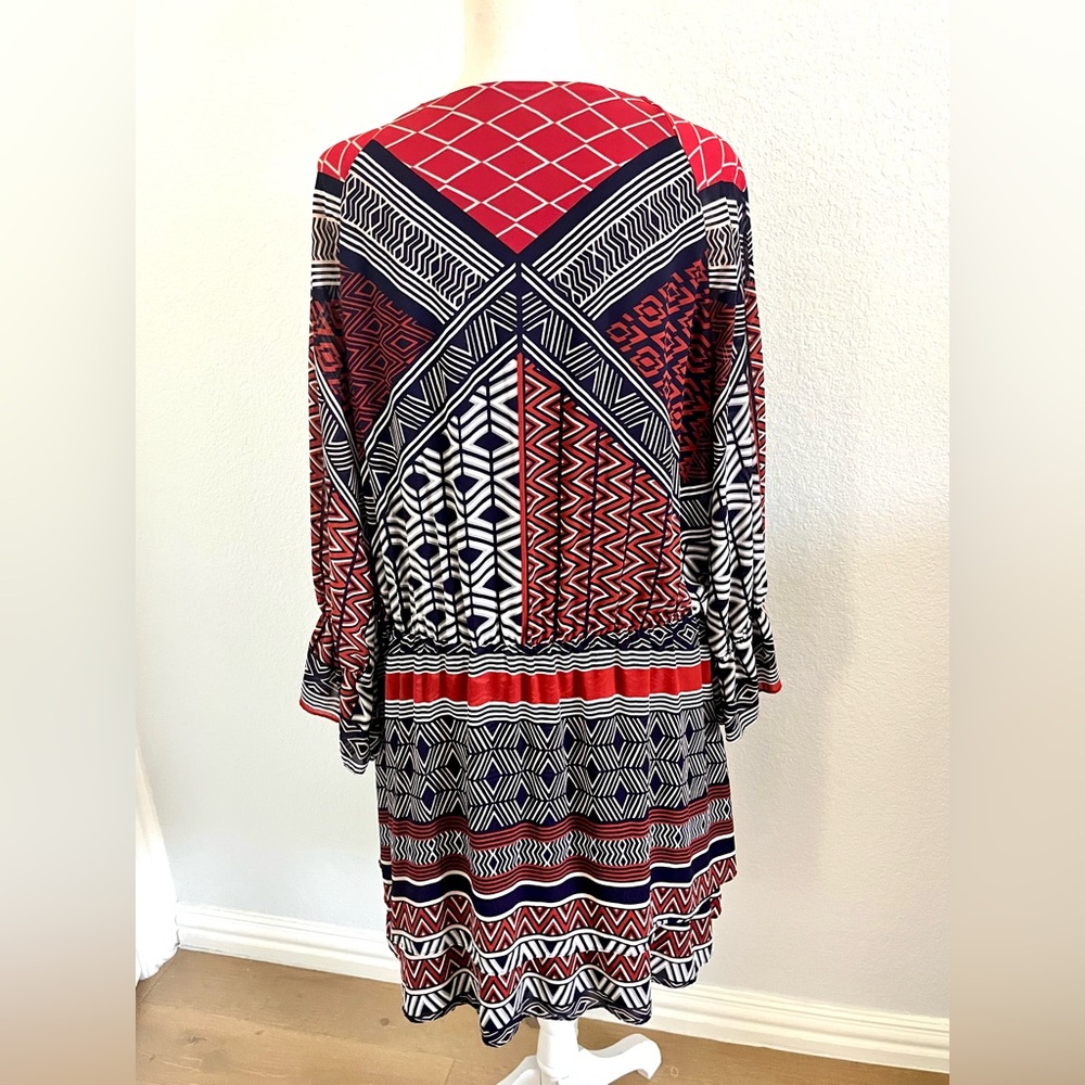 Gianni Bini Red and Black Geometric Long Sleeve Dress - Picture 2 of 3